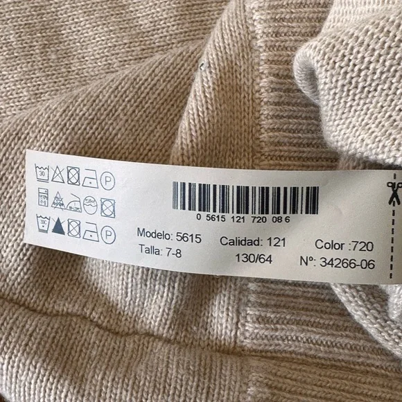 Massimo Dutti SZ 7-8 tall beige cashmere blend crewneck‎ wmini diamond sweater